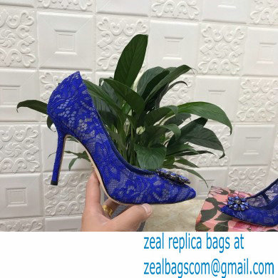 Dolce  &  Gabbana Heel 10.5cm Taormina Lace Pumps Blue with Crystals 2021